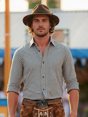 Men’s Authentic Bavarian Shirt  Green Oktoberfest Casual Style